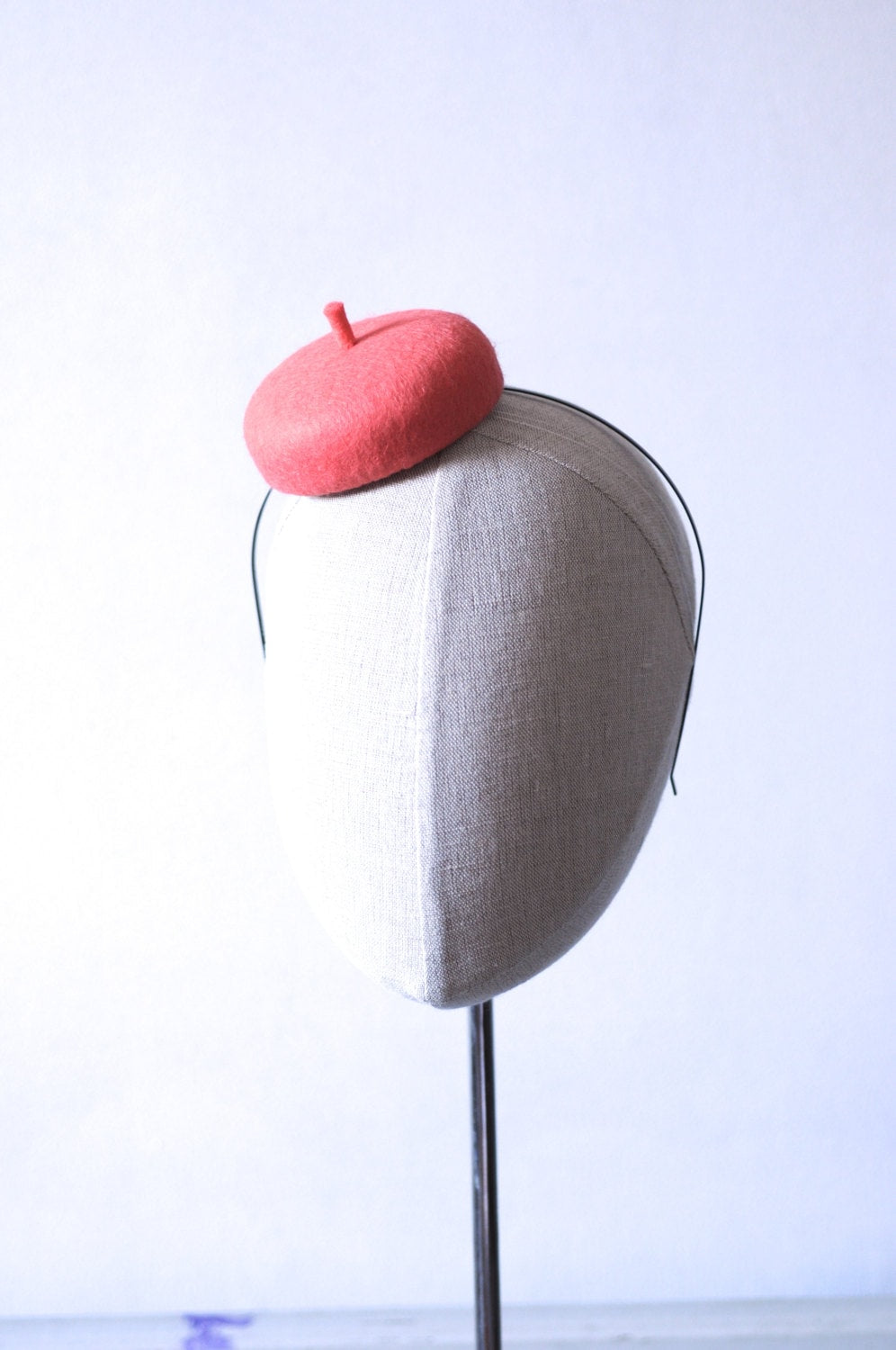 Mini Salmon Pink French Beret Cocktail Hat Fascinator