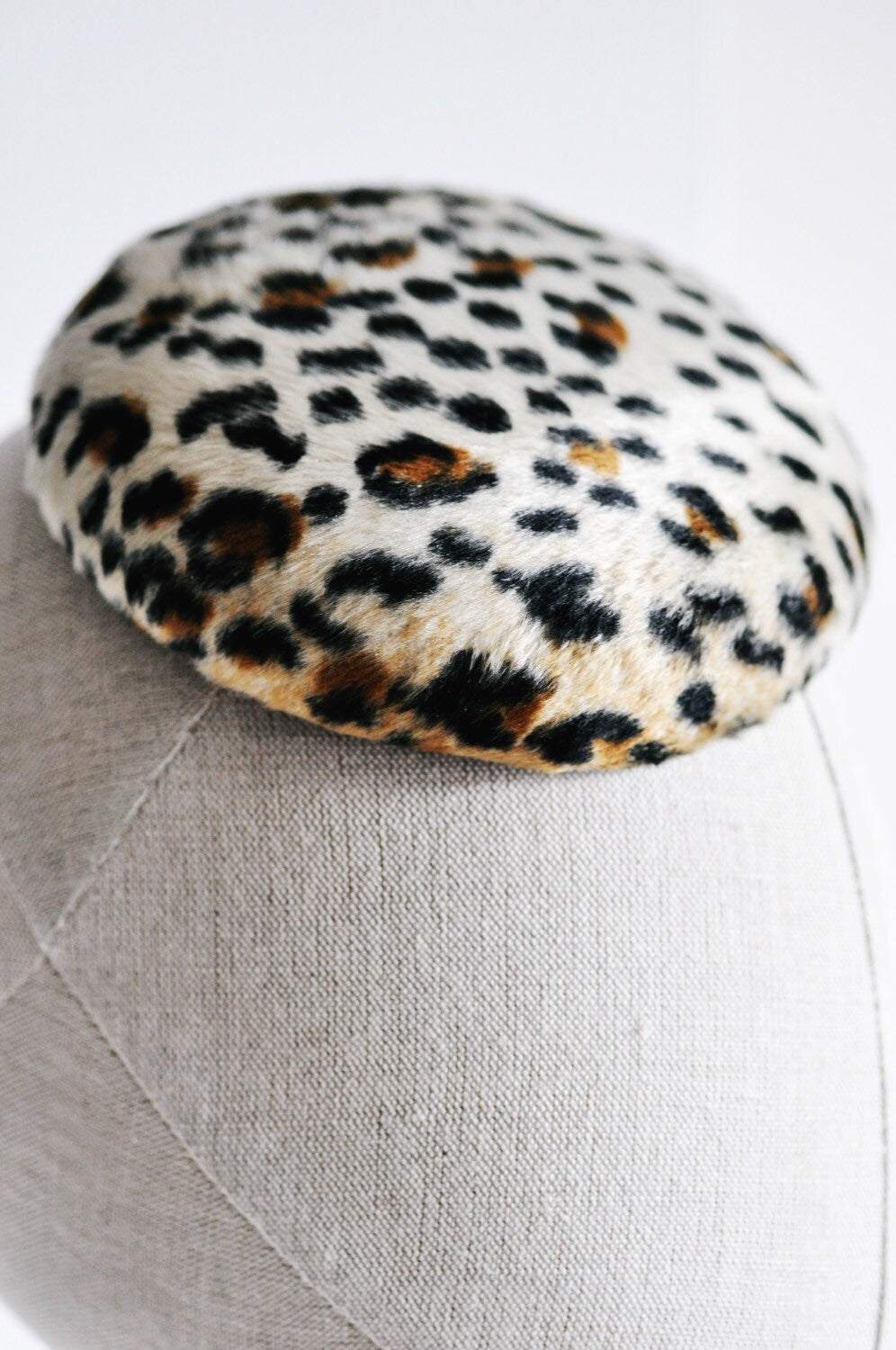 Leopard Print Cocktail Hat Hand Blocked Felt Mini Pillbox Hat Fascinator