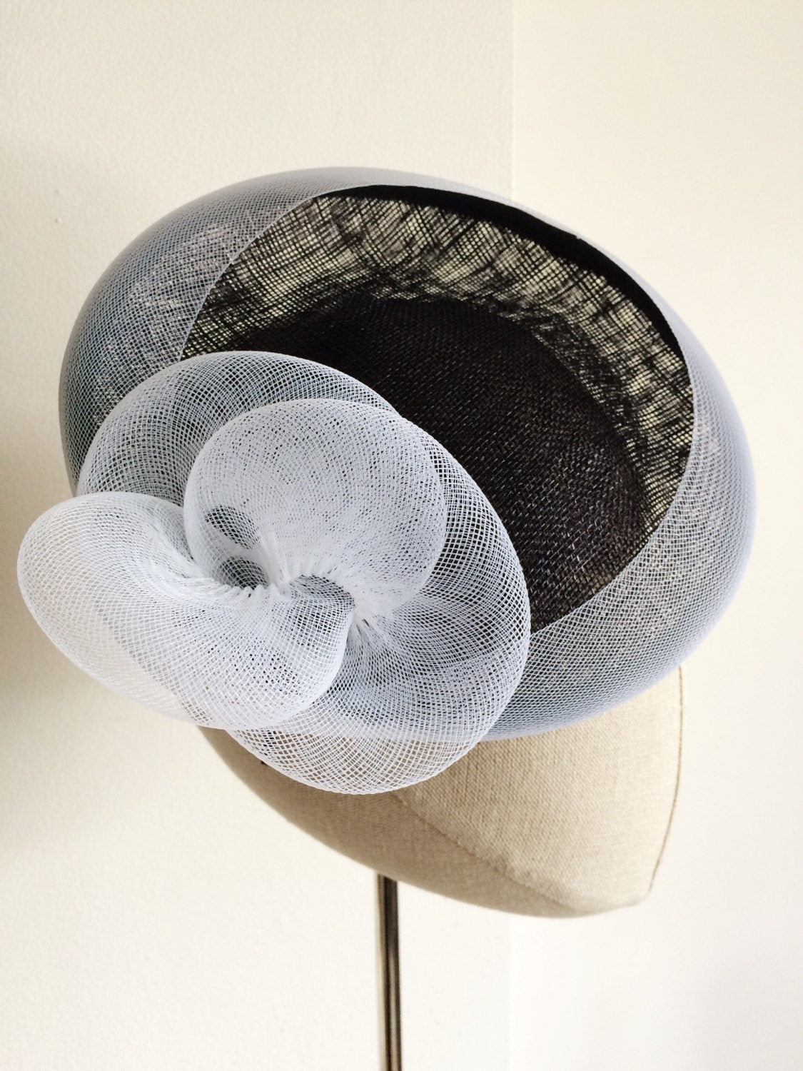 Navy and White Saucer Cocktail Hat Millinery
