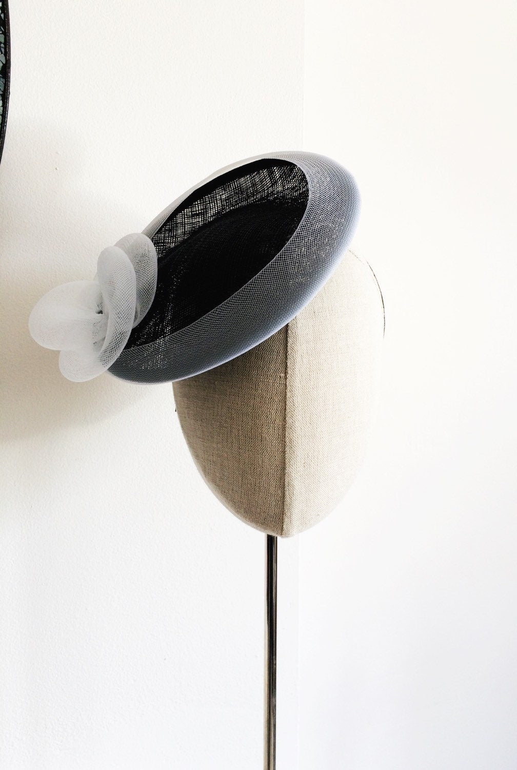 Navy and White Saucer Cocktail Hat Millinery